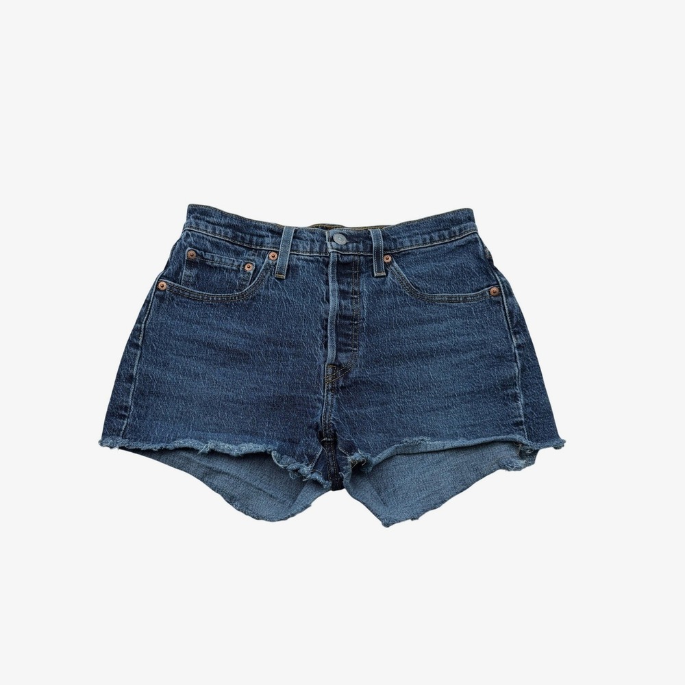 Levi's 501 Denim Shorts Womens W27 Dark Wash High Rise Frayed Hem
